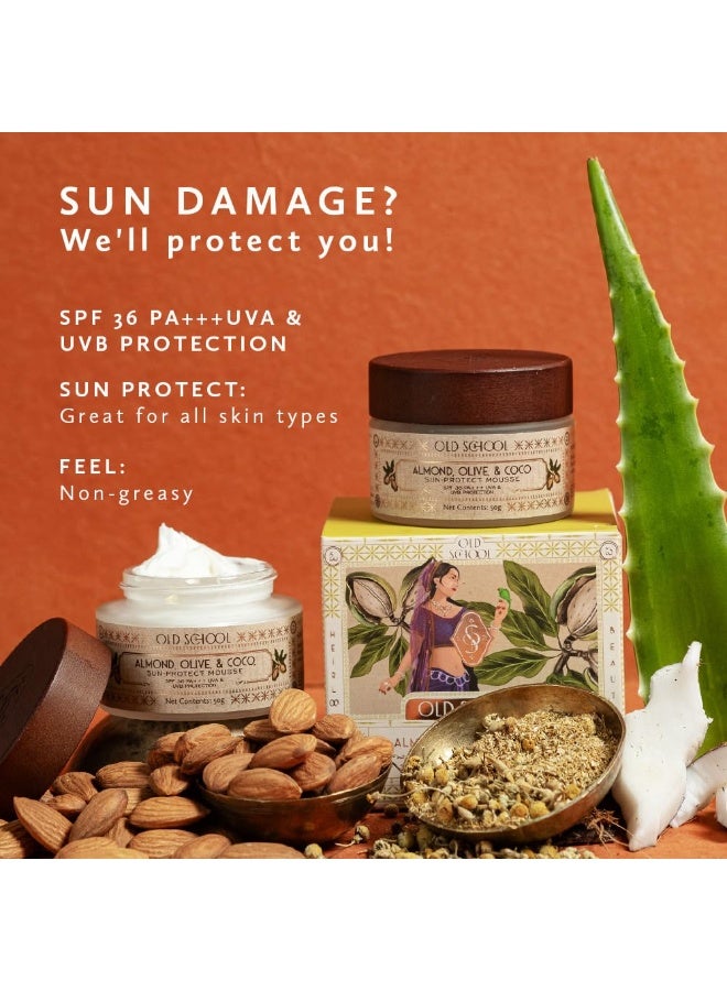 Old School Rituals SPF 36 PA+++ Sun-Protect Mousse | Sunscreen with Almond, Olive & Coconut Extracts | Lightweight & Hydrating Formula for Sun Protection, Tanning Prevention & Skin Nourishment for All Skin Types | 50g - Image 4